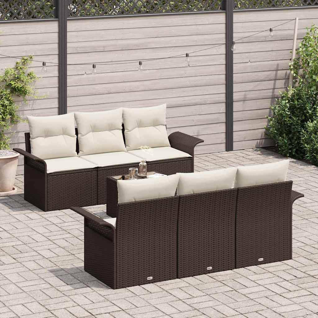 Tuinbankenset 7 st Bruin en Crème poly rattan
