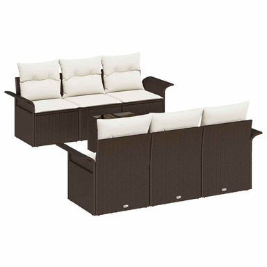 Tuinbankenset 7 st Bruin en Crème poly rattan