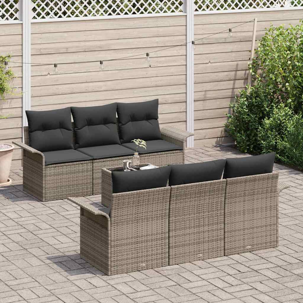 Tuinbankenset 7 st Grijs poly rattan