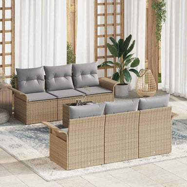 Tuinbankenset 7 st Beige en Grijs poly rattan