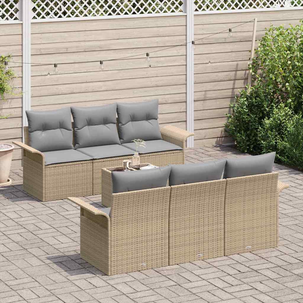 Tuinbankenset 7 st Beige en Grijs poly rattan