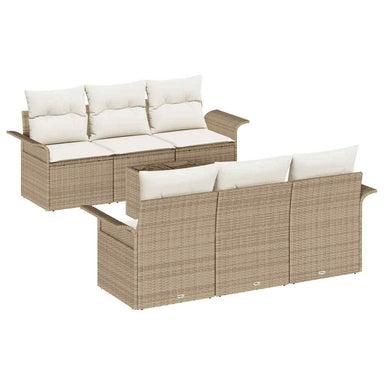 Tuinbankenset met kussen 7 pcs Beige en Crème poly rattan