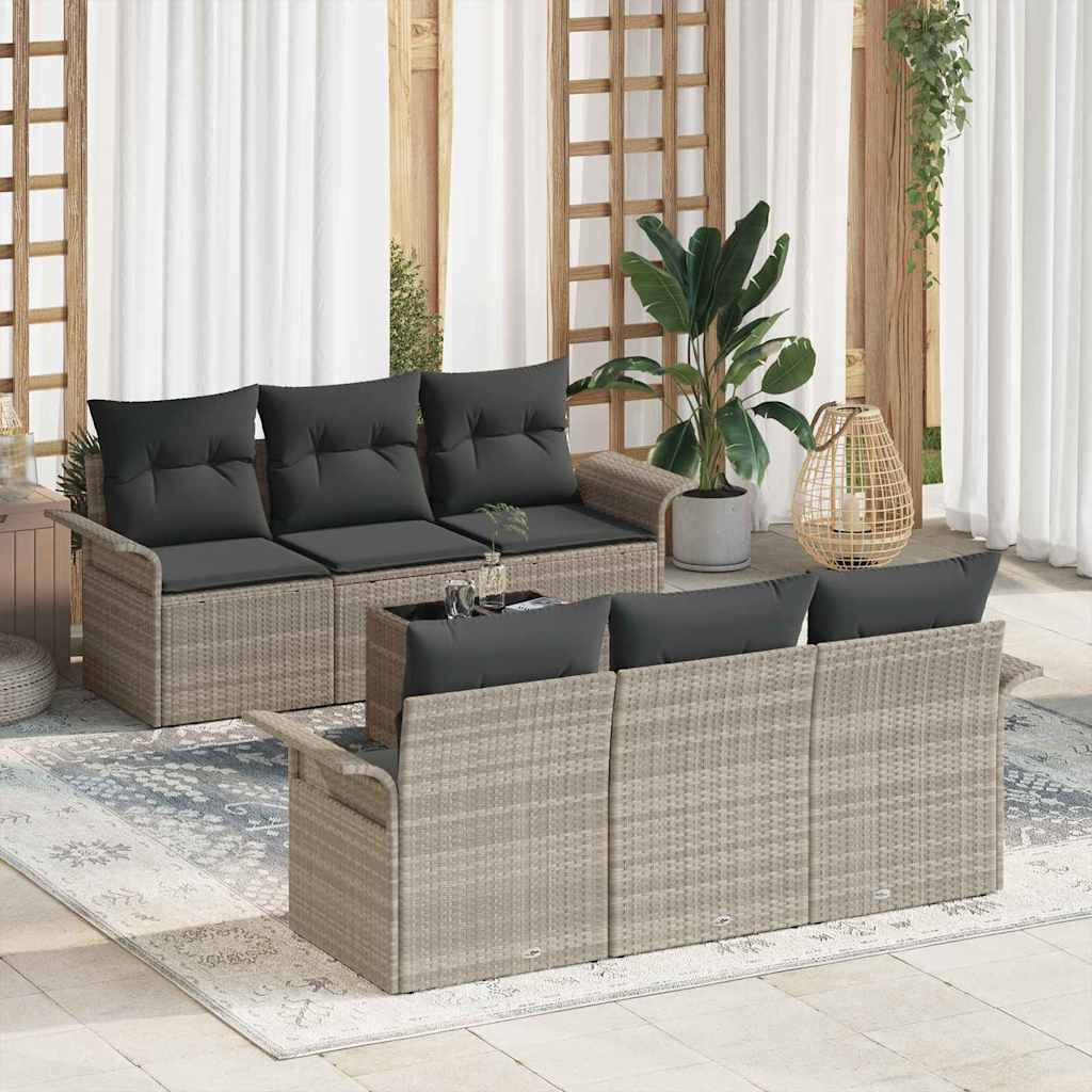 Tuinbankenset 7 st Licht Grijs en Donker Grijs poly rattan