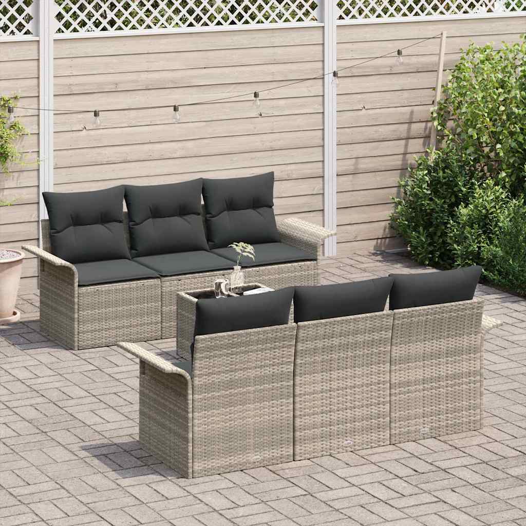 Tuinbankenset 7 st Licht Grijs en Donker Grijs poly rattan