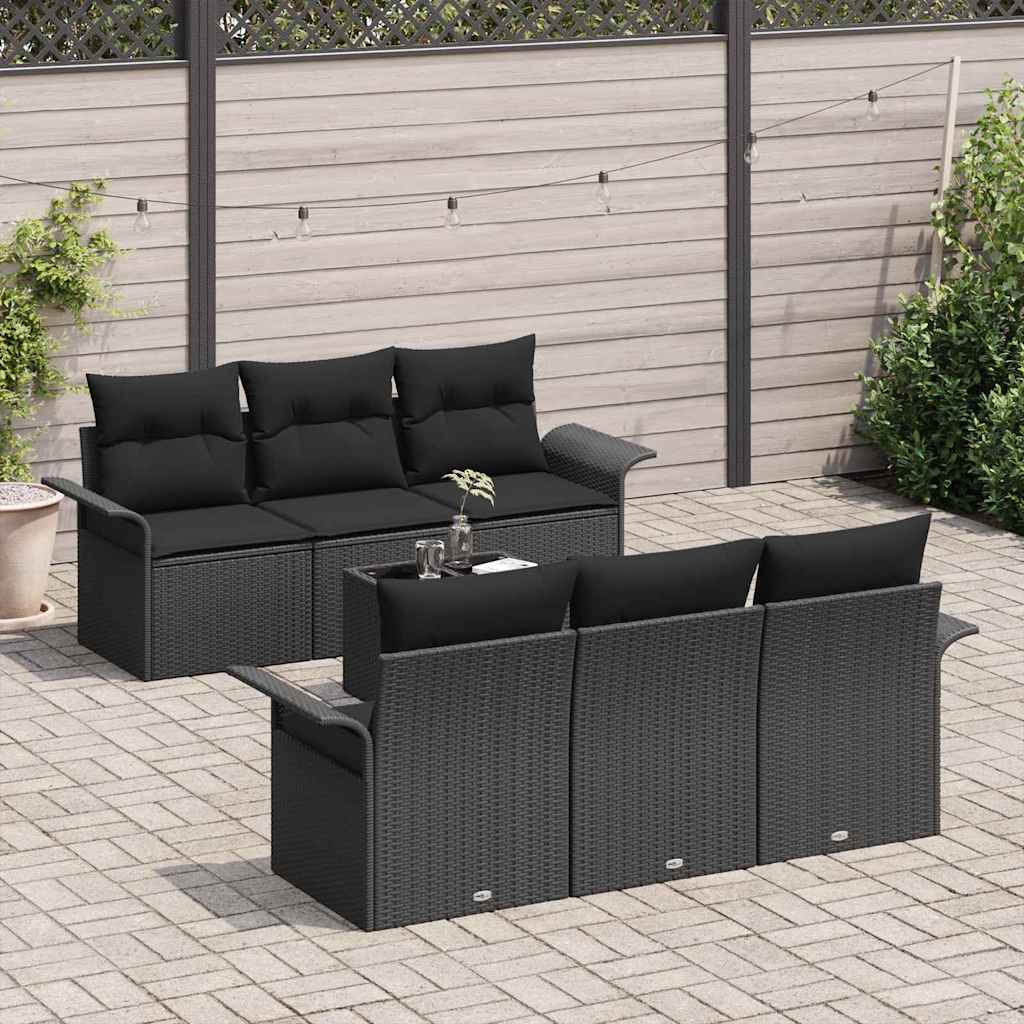 Tuinbankenset 7 st Zwart poly rattan
