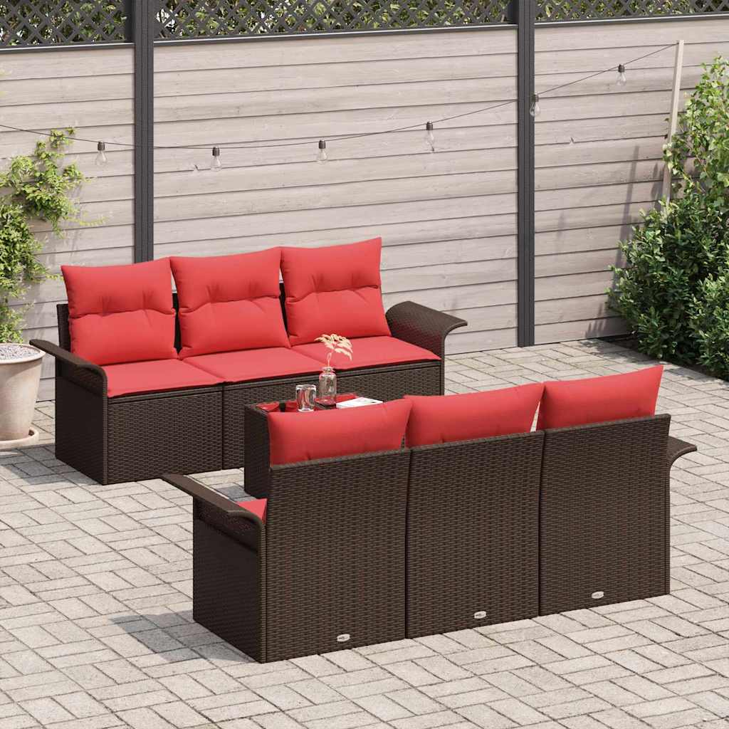 Tuin Sofa Set 7 st Beige en Rood poly rattan