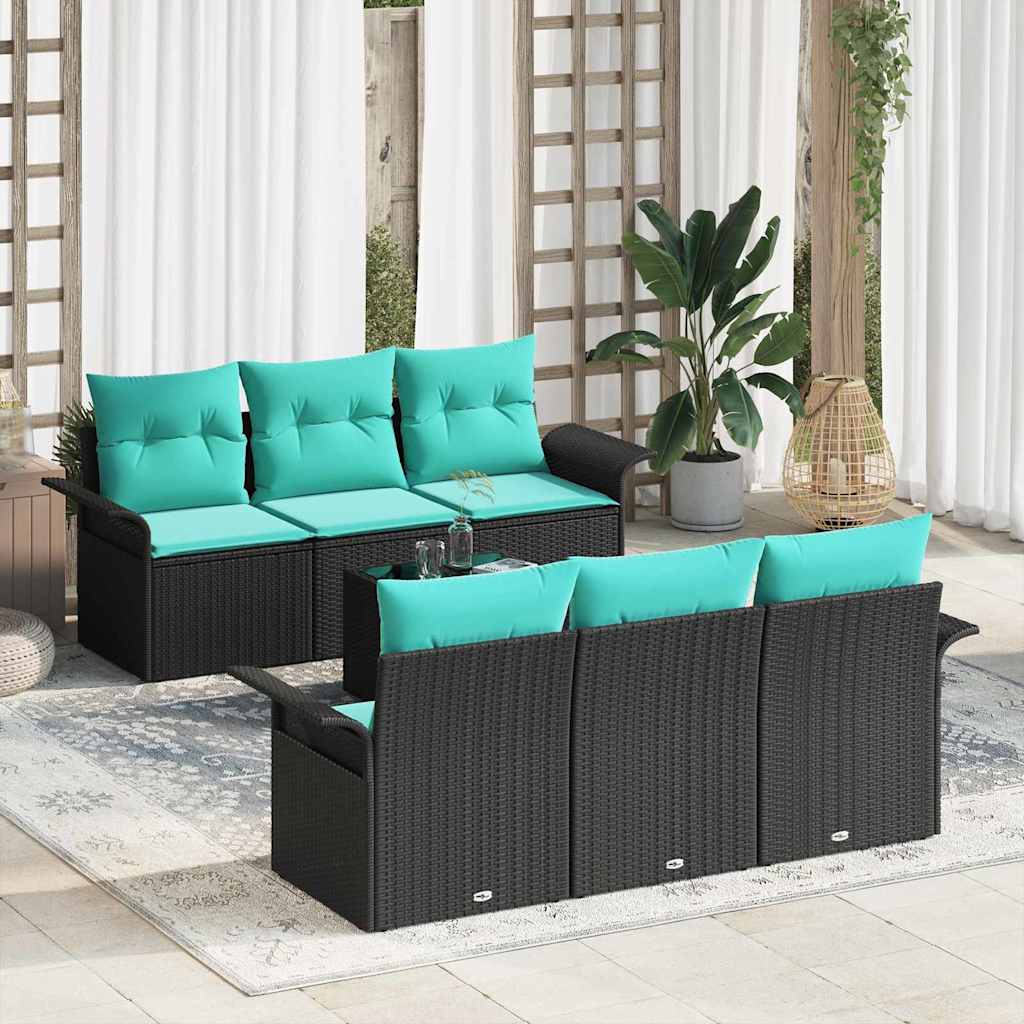 Tuin Sofa Set 7 st Zwart en Turquoise poly rattan