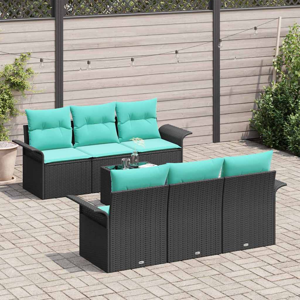 Tuin Sofa Set 7 st Zwart en Turquoise poly rattan