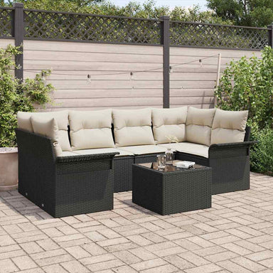 Tuin Sofa Set 7 st 6-Aantal zitplaatsen Zwart en Crème