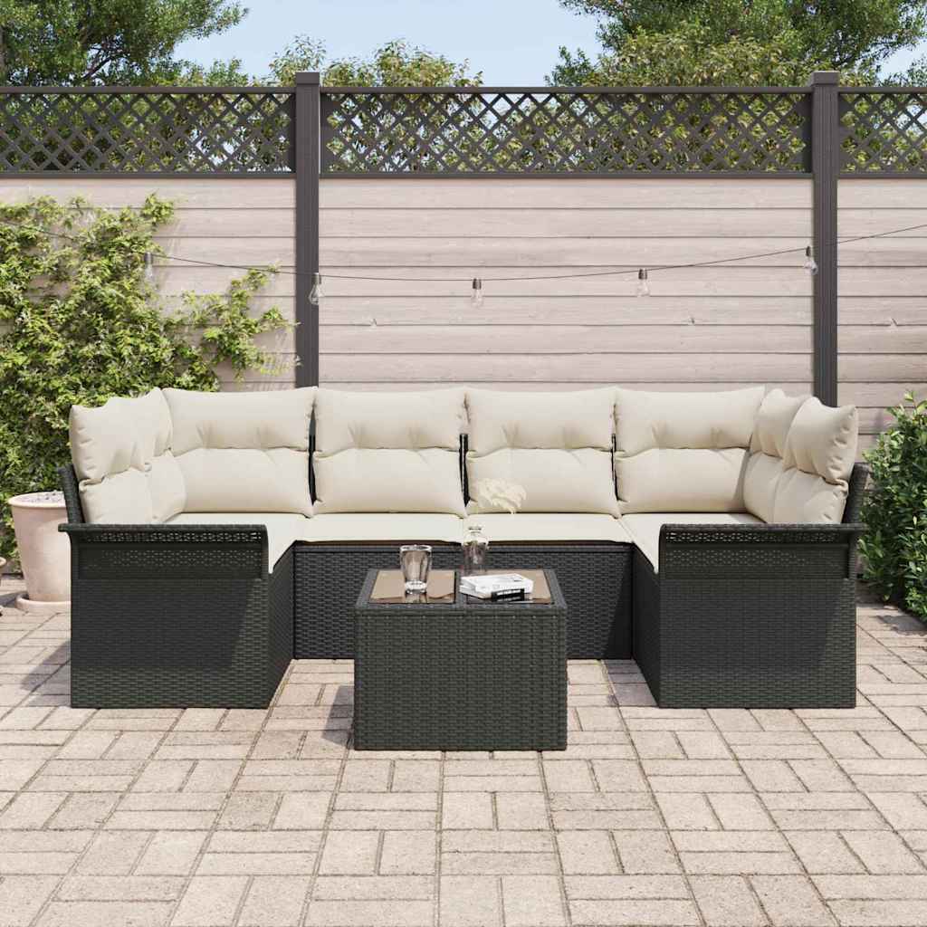 Tuin Sofa Set 7 st 6-Aantal zitplaatsen Zwart en Crème