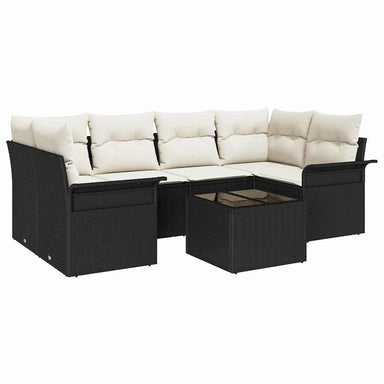 Tuin Sofa Set 7 st 6-Aantal zitplaatsen Zwart en Crème