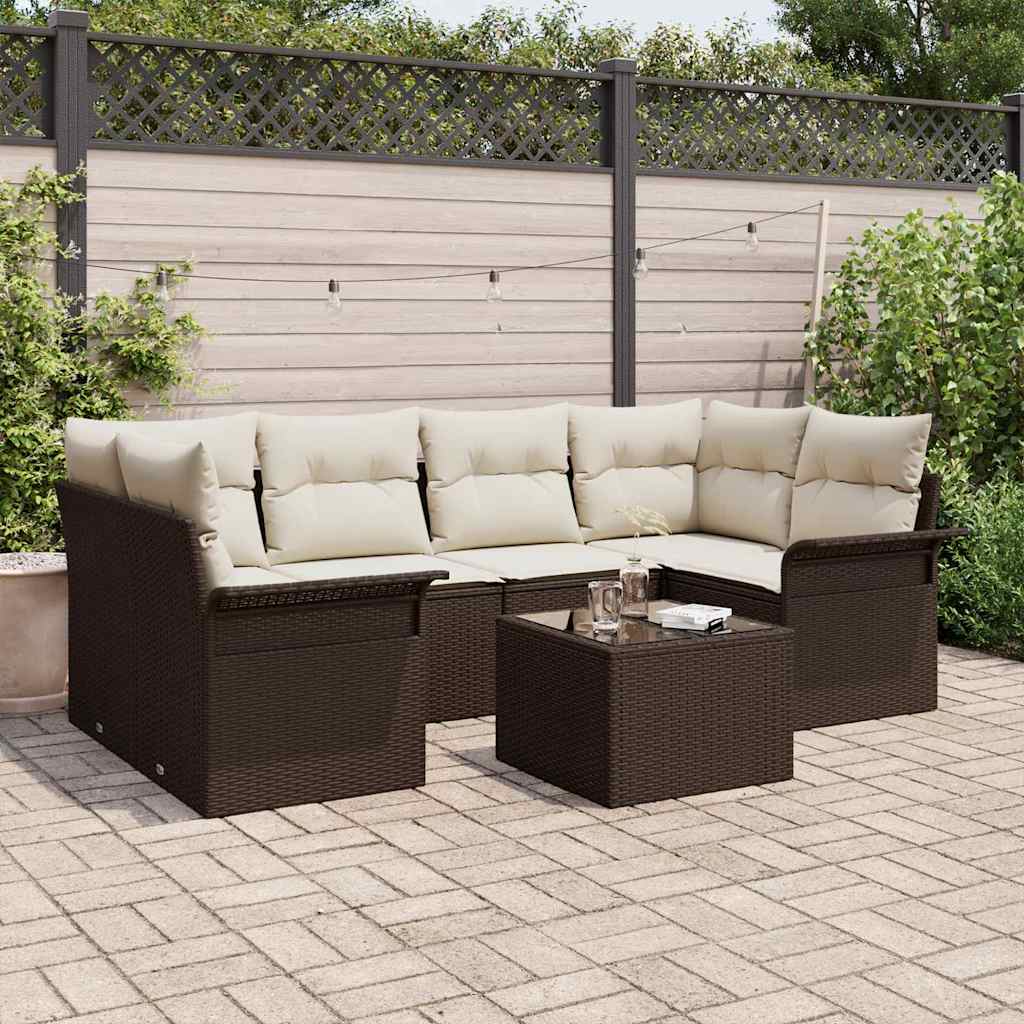 Tuin Sofa Set 7 st 6-Aantal zitplaatsen Bruin en Crème