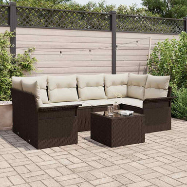 Tuin Sofa Set 7 st 6-Aantal zitplaatsen Bruin en Crème