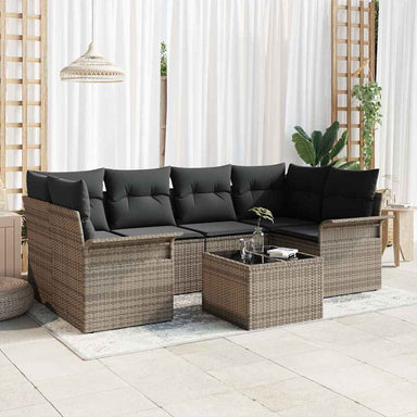 Tuin Sofa Set 7 st 6-Aantal zitplaatsen Grijs poly rattan