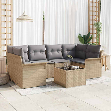 Tuin Sofa Set 7 st 6-Aantal zitplaatsen Beige en Grijs