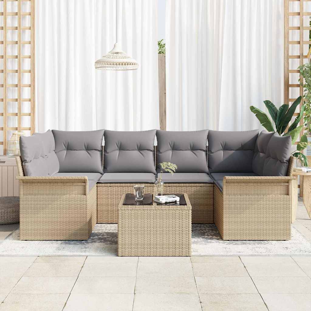Tuin Sofa Set 7 st 6-Aantal zitplaatsen Beige en Grijs
