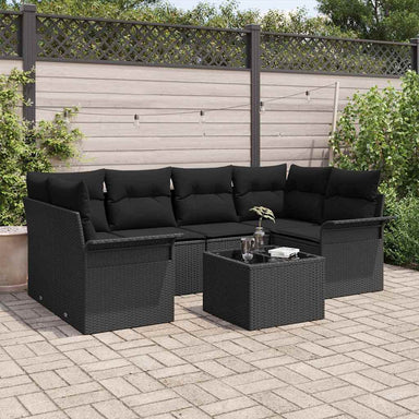 Tuin Sofa Set 7 st 6-Aantal zitplaatsen Zwart poly rattan