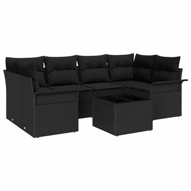 Tuin Sofa Set 7 st 6-Aantal zitplaatsen Zwart poly rattan
