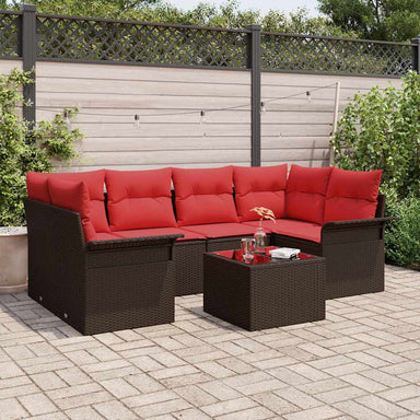 Tuin Sofa Set 7 st Beige en Rood poly rattan