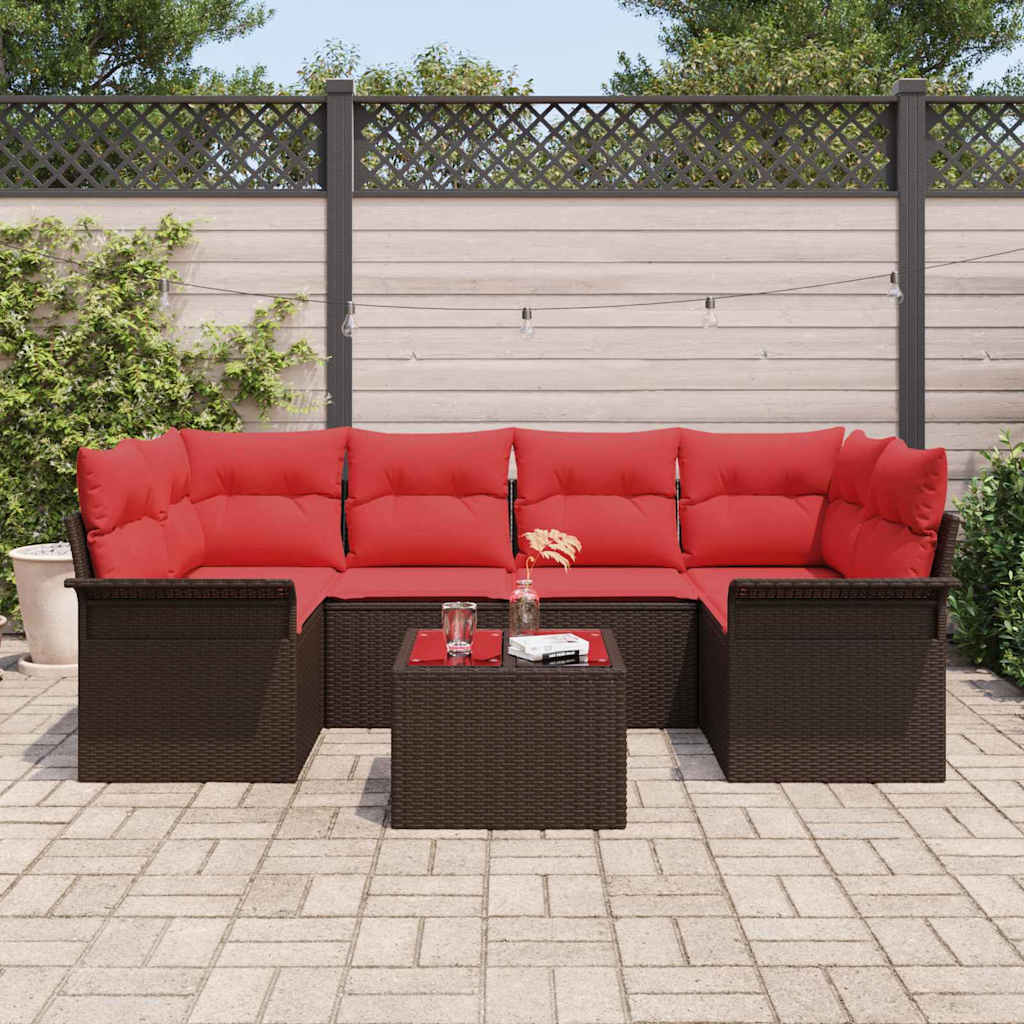 Tuin Sofa Set 7 st Beige en Rood poly rattan