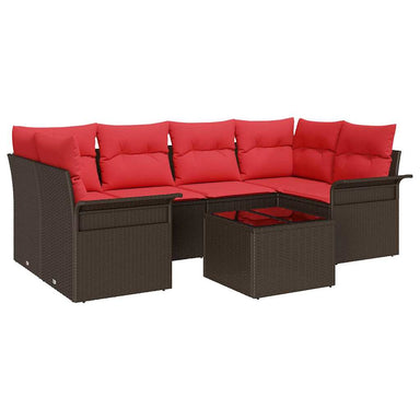 Tuin Sofa Set 7 st Beige en Rood poly rattan