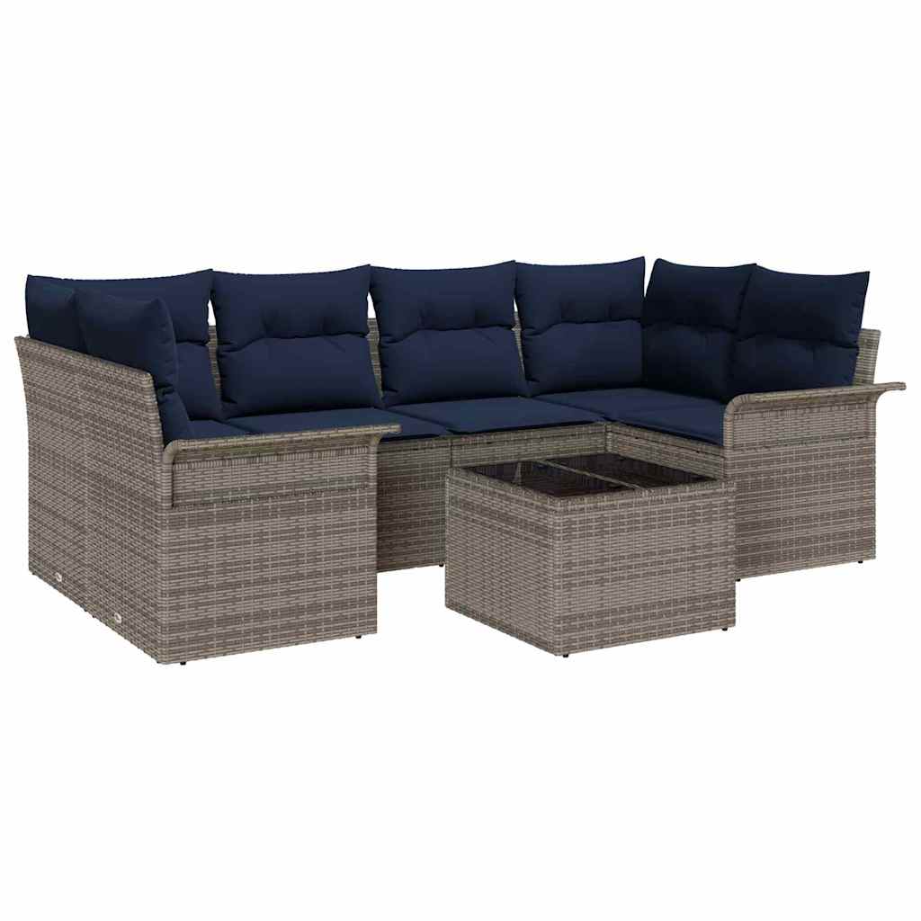 Tuin Sofa Set 7 st Grijs en Marineblauw poly rattan