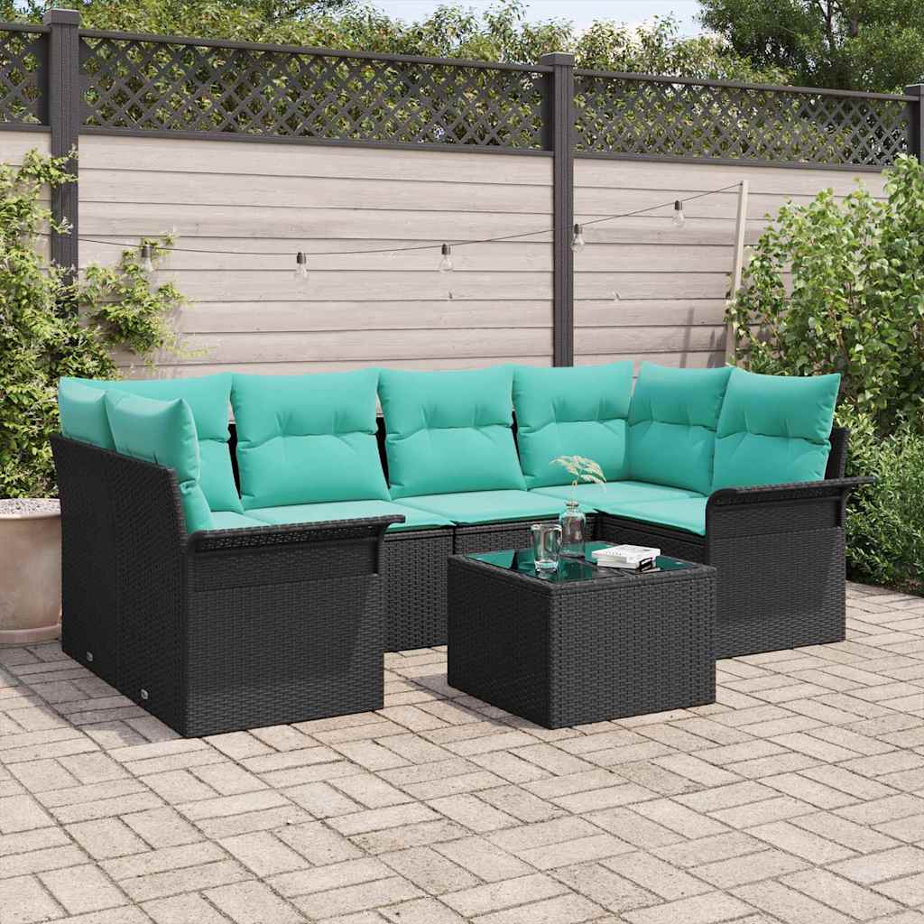 Tuin Sofa Set 7 st Zwart en Turquoise poly rattan