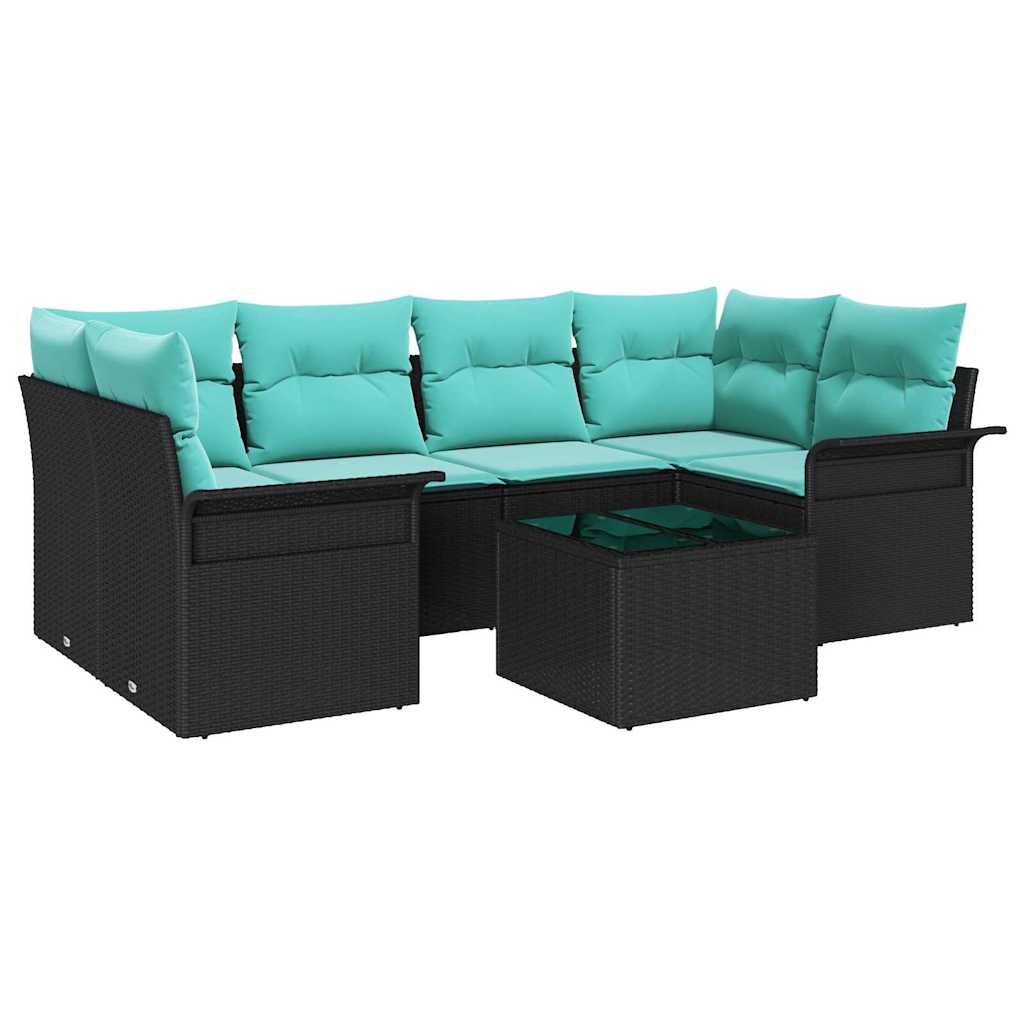 Tuin Sofa Set 7 st Zwart en Turquoise poly rattan