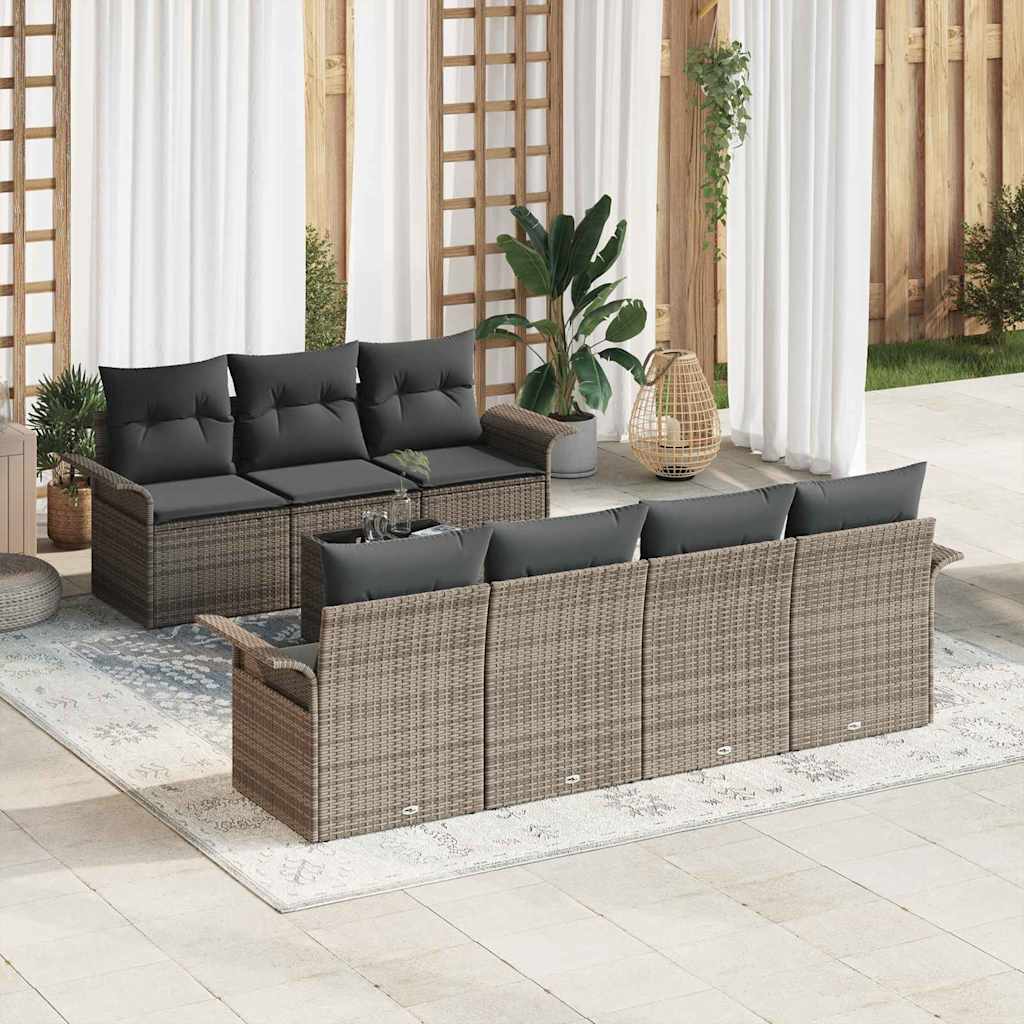 Tuinbankenset 8 st 7-Aantal zitplaatsen Grijs poly rattan