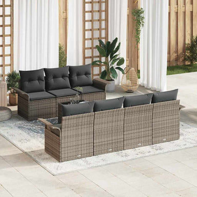 Tuinbankenset 8 st 7-Aantal zitplaatsen Grijs poly rattan