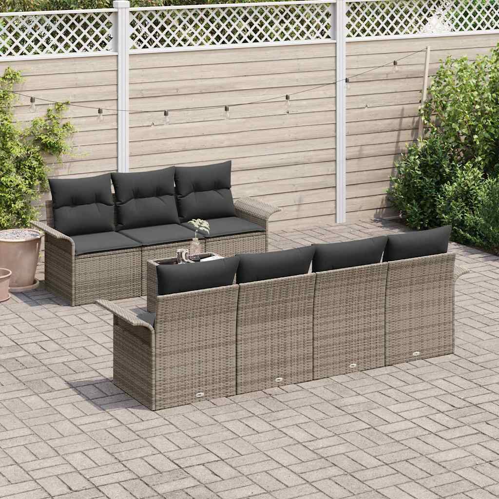 Tuinbankenset 8 st 7-Aantal zitplaatsen Grijs poly rattan