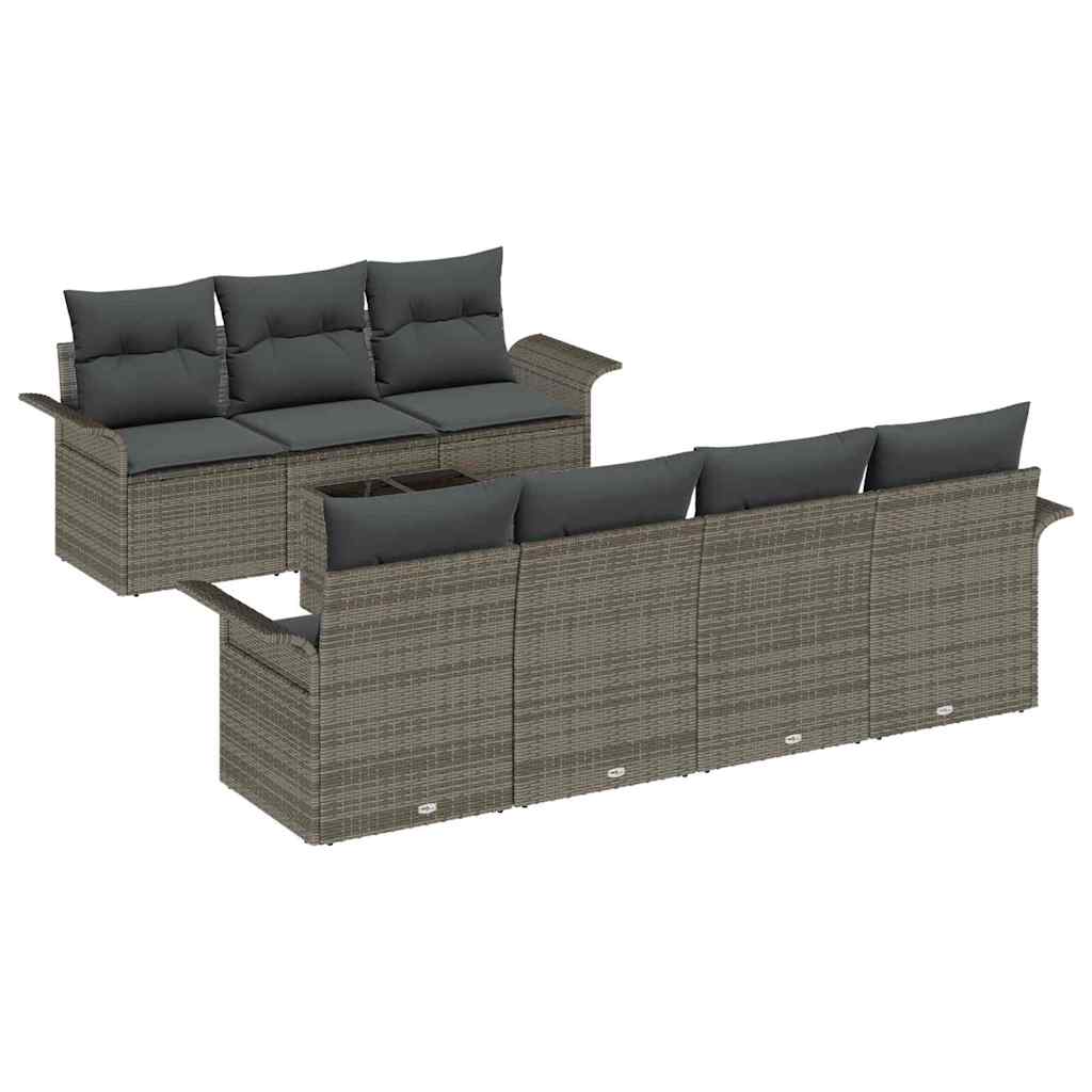 Tuinbankenset 8 st 7-Aantal zitplaatsen Grijs poly rattan