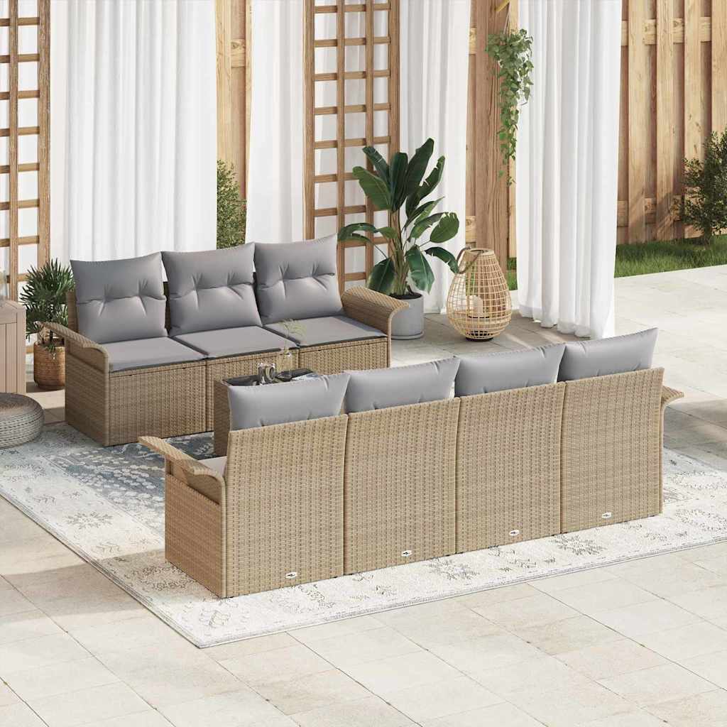 Tuinbankenset 8 st 7-Aantal zitplaatsen Beige en Grijs