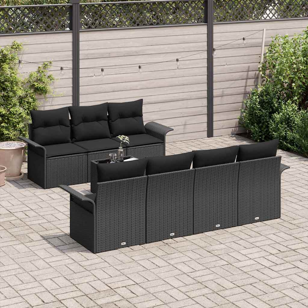 Tuinbankenset 8 st 7-Aantal zitplaatsen Zwart poly rattan