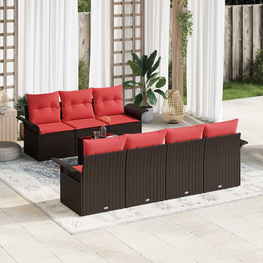 Tuin Sofa Set 8 st Beige en Rood poly rattan