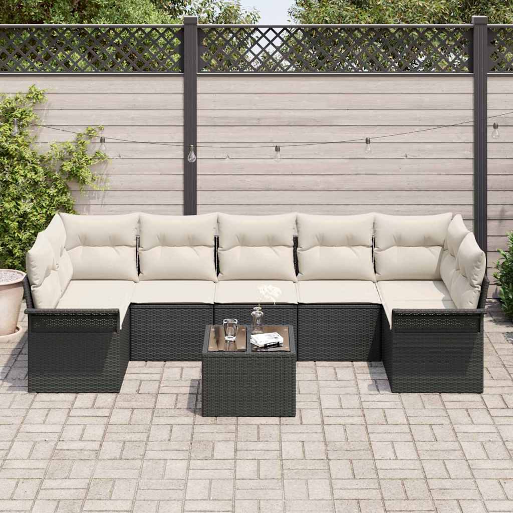 Tuin Sofa Set 8 st Zwart en Crème poly rattan