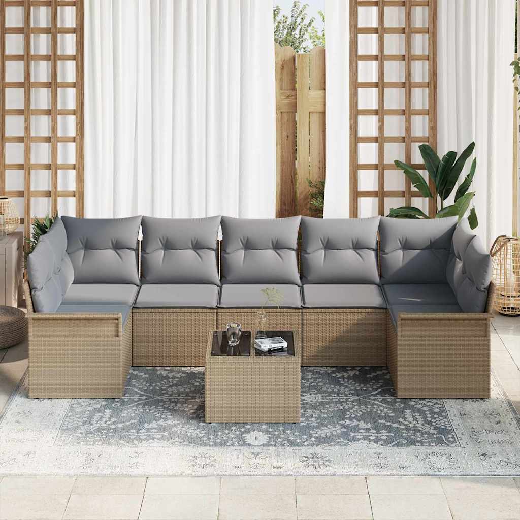 Tuin Sofa Set 8 st Beige en Grijs poly rattan