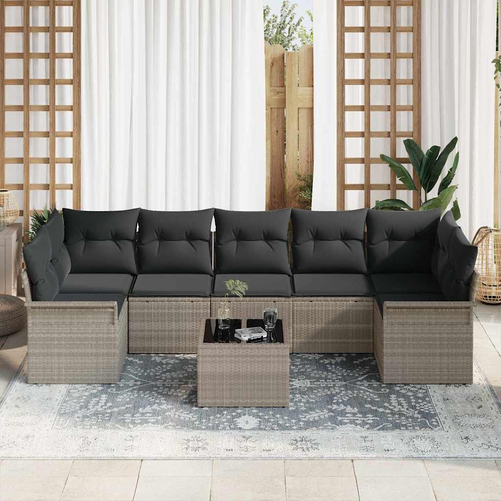 Tuin Sofa Set 8 st Licht Grijs en Donker Grijs poly rattan