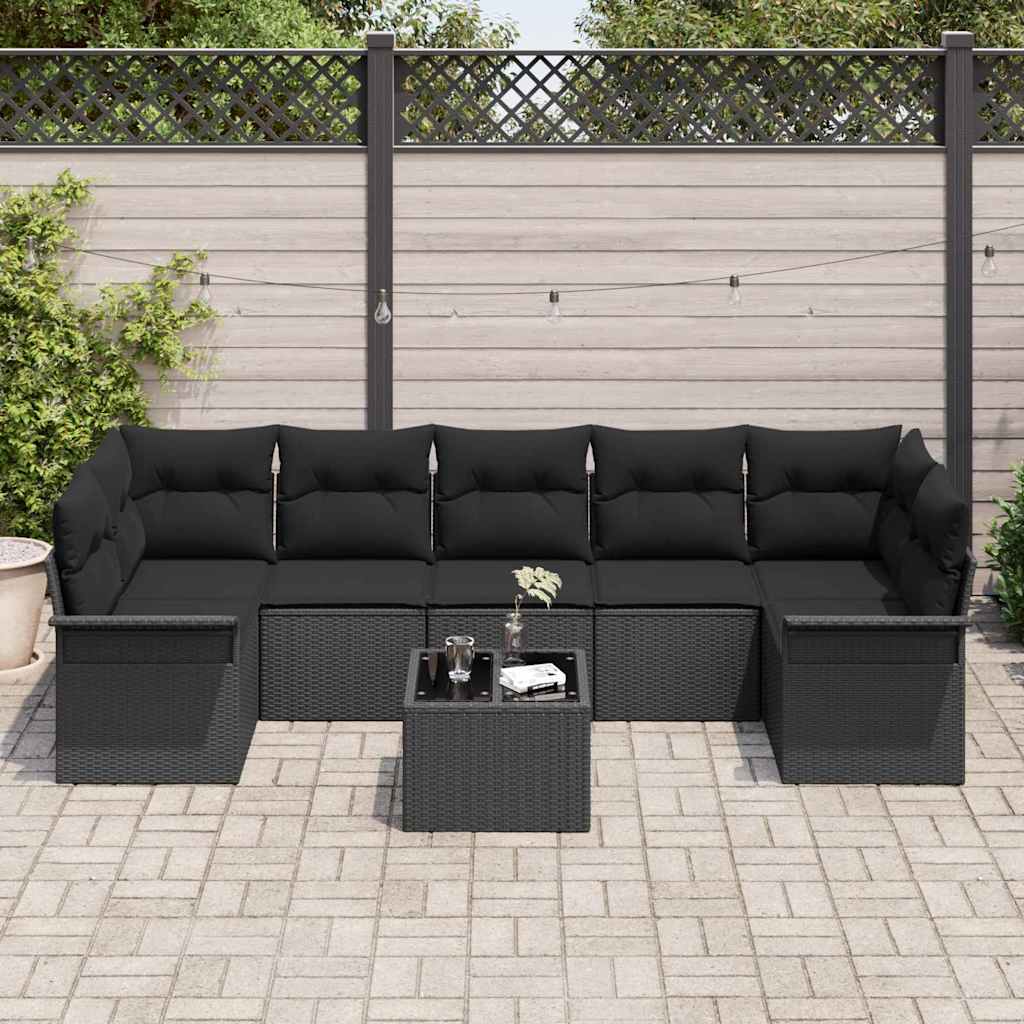 Tuin Sofa Set 8 st Zwart poly rattan