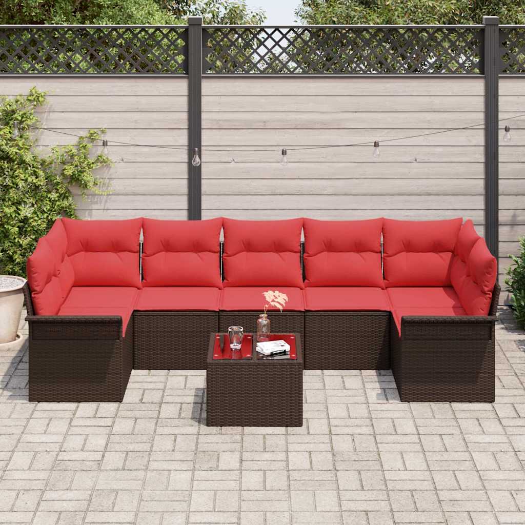 Tuin Sofa Set 8 st Beige en Rood poly rattan
