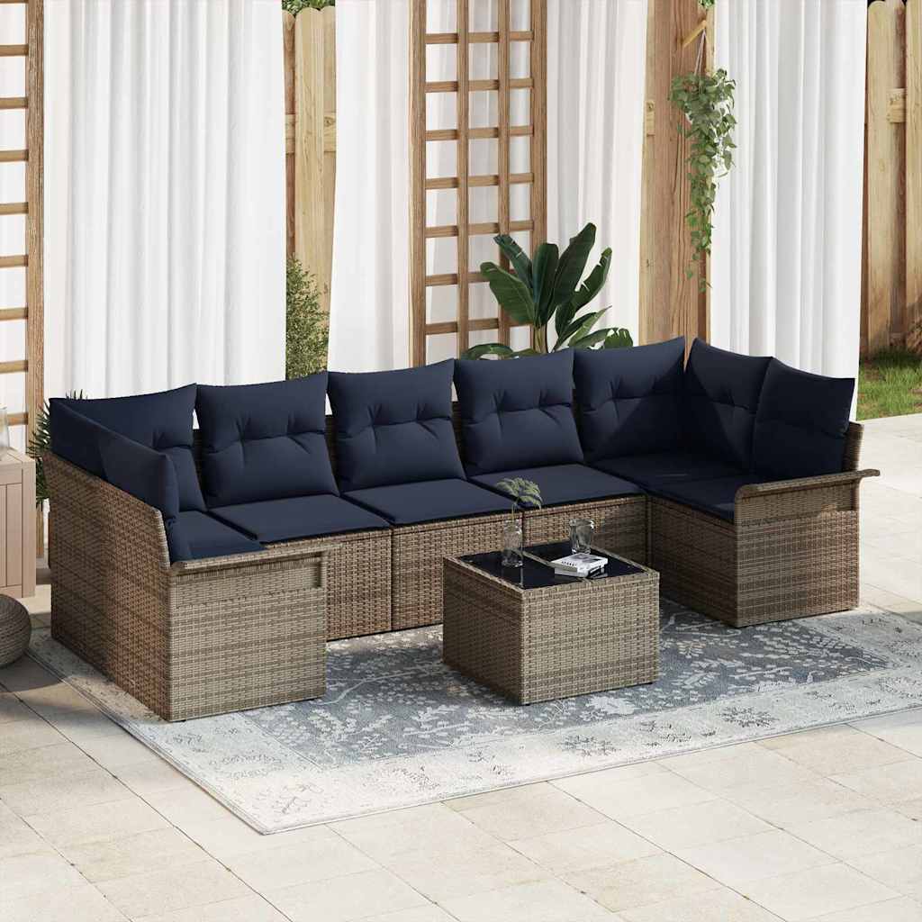 Tuin Sofa Set 8 st Grijs en Marineblauw poly rattan