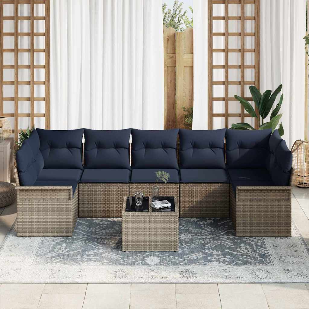 Tuin Sofa Set 8 st Grijs en Marineblauw poly rattan