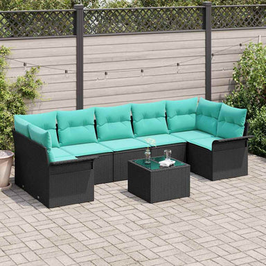 Tuin Sofa Set 8 st Zwart en Turquoise poly rattan