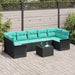 Tuin Sofa Set 8 st Zwart en Turquoise poly rattan