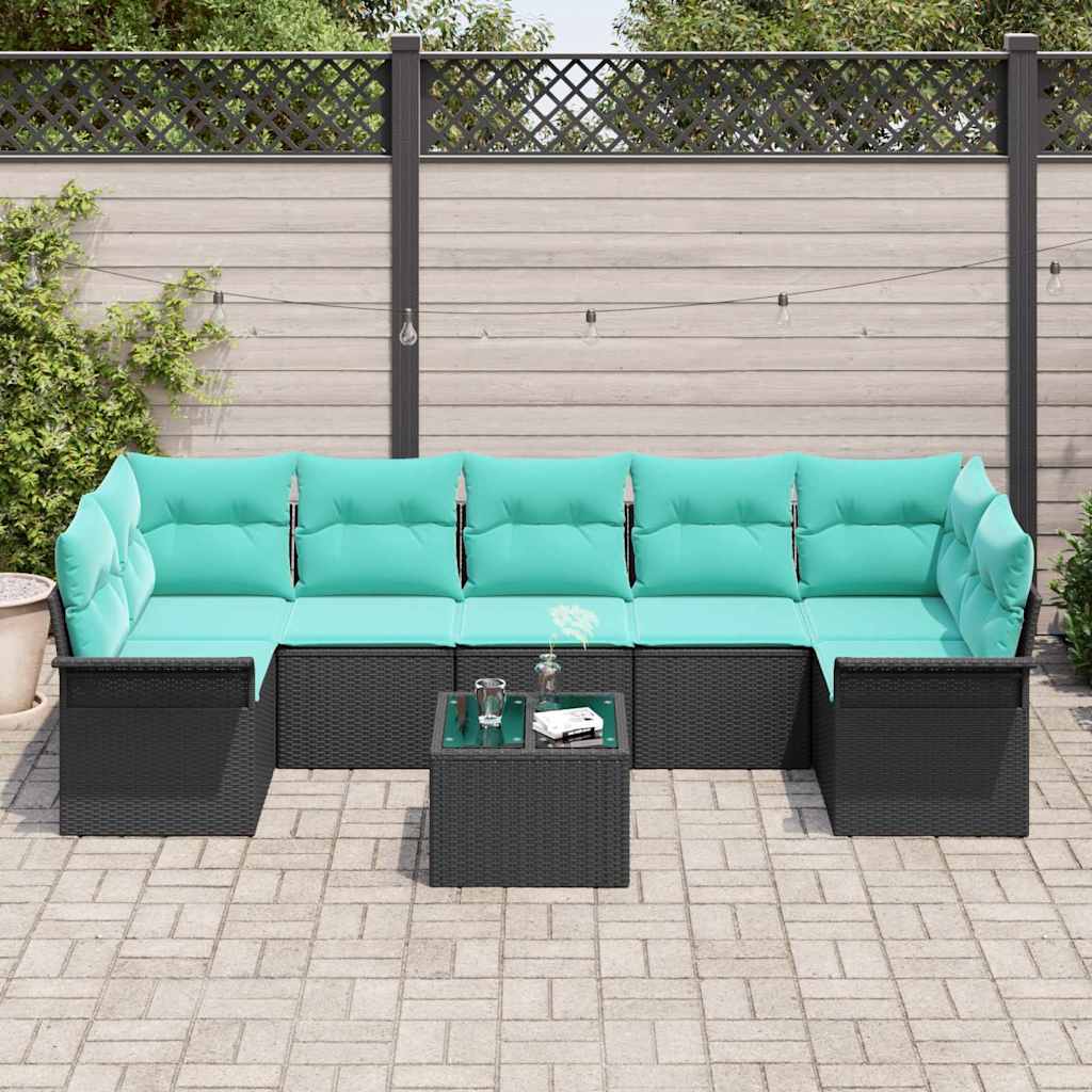 Tuin Sofa Set 8 st Zwart en Turquoise poly rattan