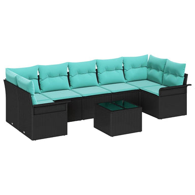 Tuin Sofa Set 8 st Zwart en Turquoise poly rattan