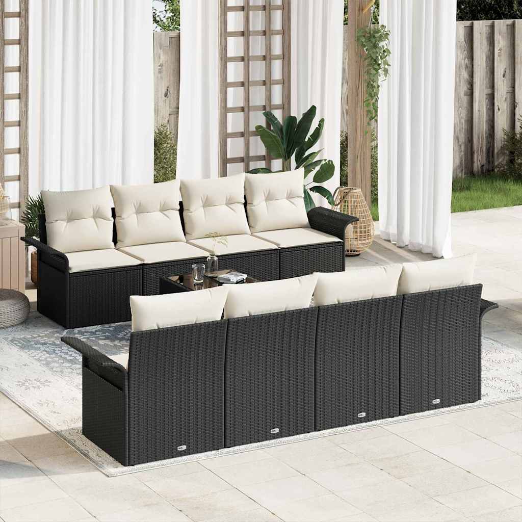Tuin Sofa Set 9 st 8-Aantal zitplaatsen Zwart en Crème