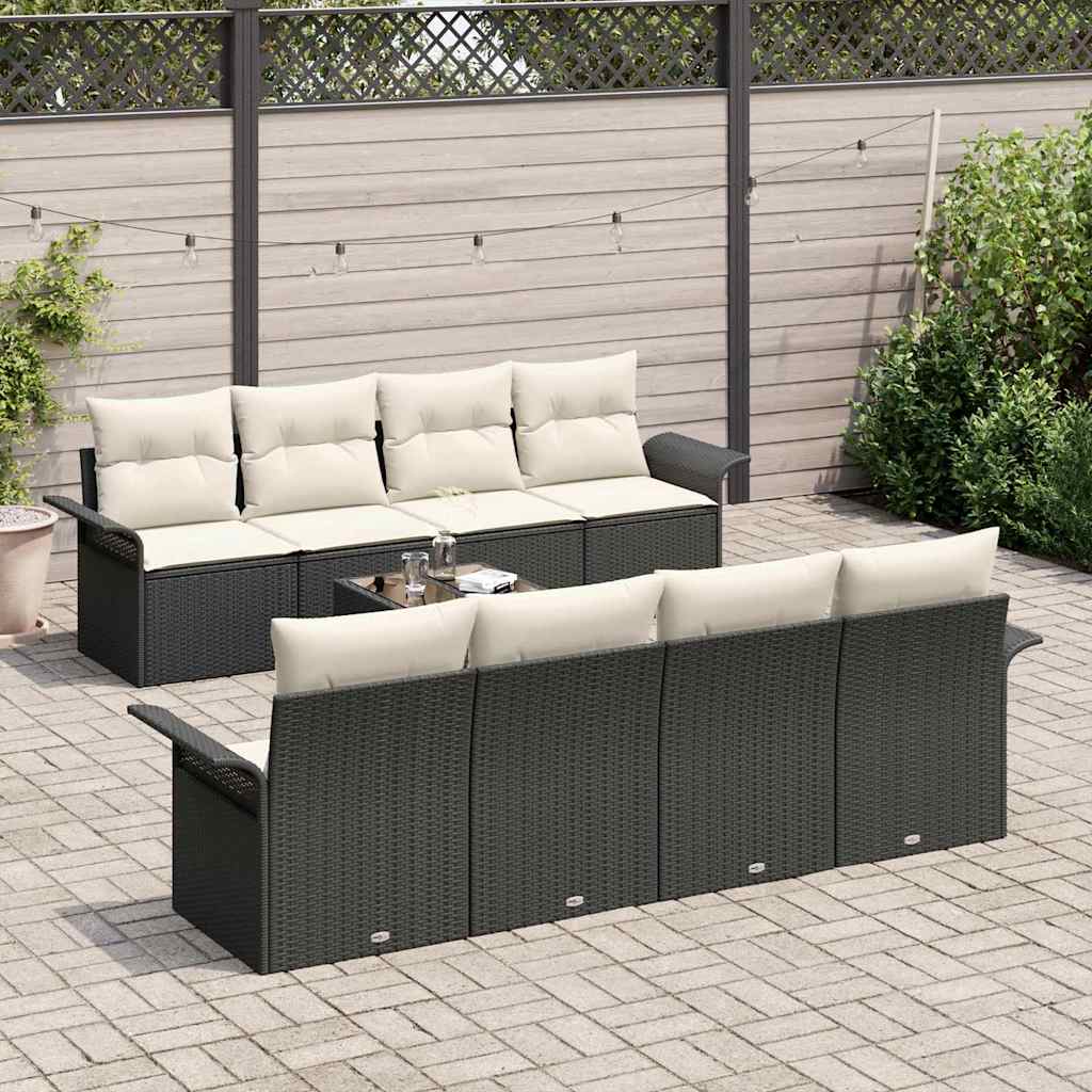 Tuin Sofa Set 9 st 8-Aantal zitplaatsen Zwart en Crème