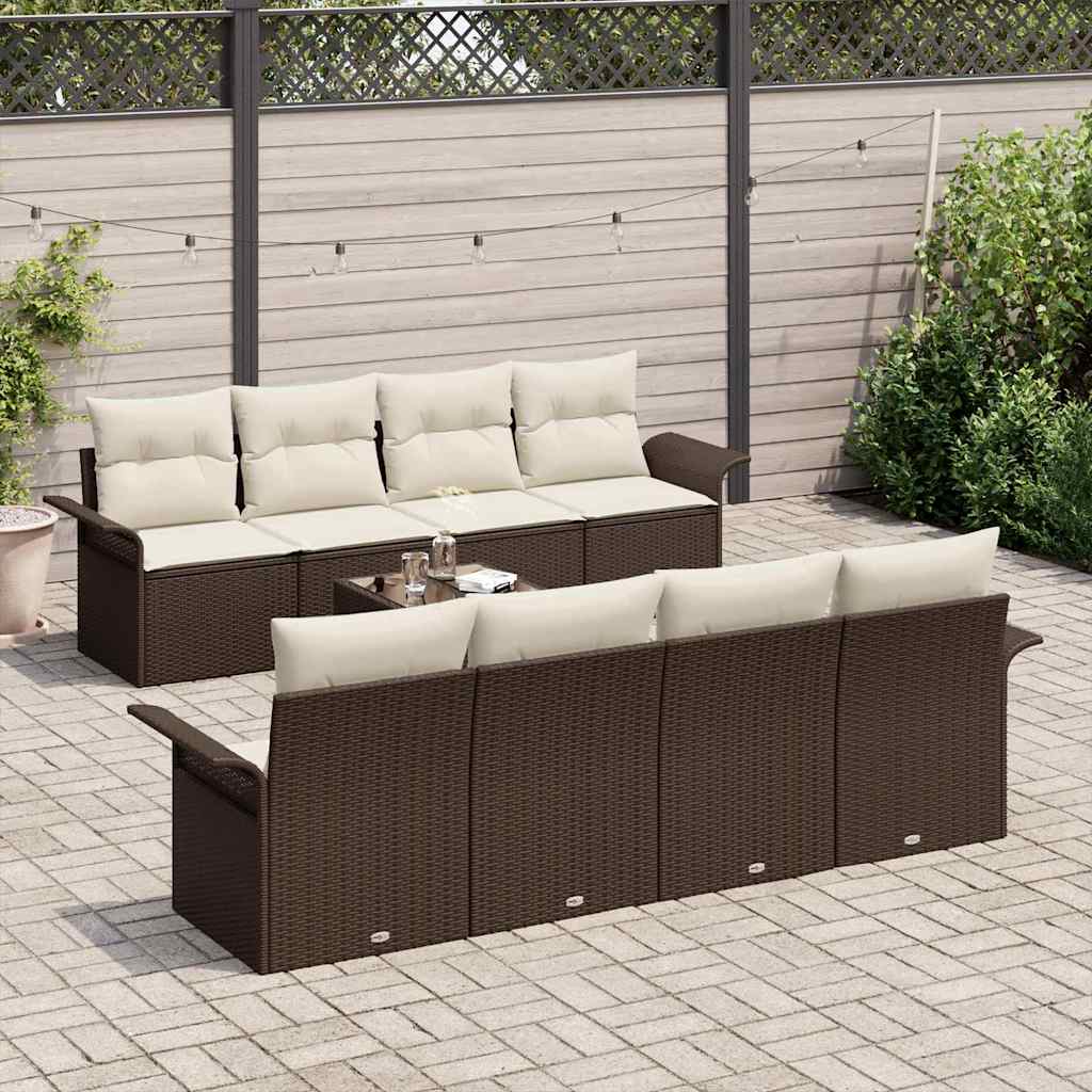 Tuin Sofa Set 9 st 8-Aantal zitplaatsen Bruin en Crème