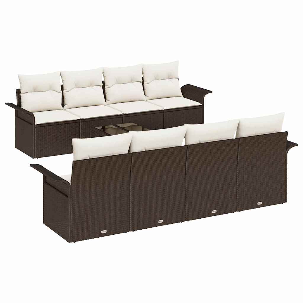 Tuin Sofa Set 9 st 8-Aantal zitplaatsen Bruin en Crème